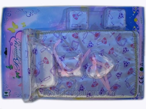 Детска играчка комплект Спалня за кукли с възглавници и табуретки