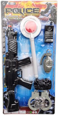 Детска играчка Полицейски комплект с палка, автомат, белезници, бомба и телефон Полиция Police