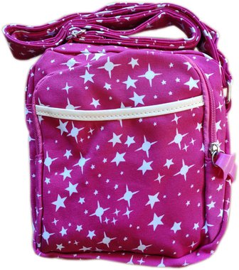 Чанта за рамо с два ципа и с дълга дръжка Звезди в розово