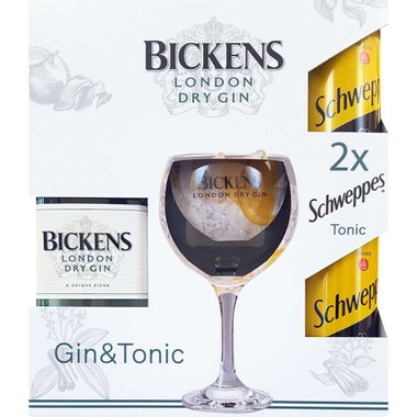 Bickens Джин 40% vol 0,7 л + чаша и Schweppes 2 x 0,33 л