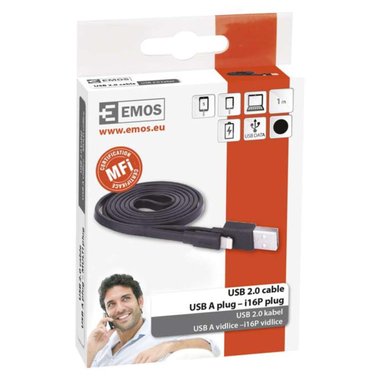 USB КАБЕЛ ЗА iPHONE 1 М, ЧЕРЕН  EMOS