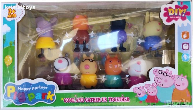 Пепа Пиг Peppa Pig, актуална детска играчка комплект от осем броя фигурки с различни пъстри цветове 281236п