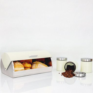 Комплект Кутия за хляб и 3 канистера, Кремав