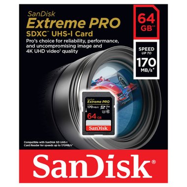 Карта памет SANDISK SD EXTREME PRO 64GB 170MB V30  КЛАС 10 U3 V30 UHS-I