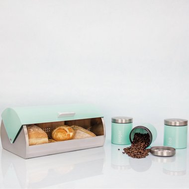 Комплект Кутия за хляб и 3 канистера, Ментово Зелен