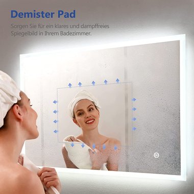 Led Огледало с функция против изпотяване Meykoers 3000-6400K 80х60см стеннно огледало за баня с осветление сензорнно