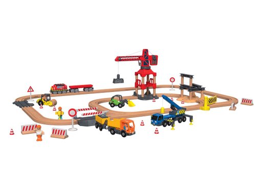 Дървена железница с пожарна, пътнически влак или строителна площадка с железница