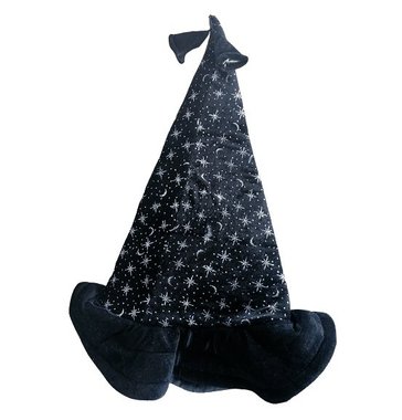 Плюшена шапка на Вещица/Магьосник със сребърни звездички размер 59 55743