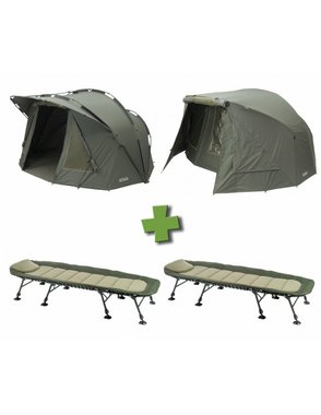 Комплект палатка с покривало Mivardi Bivvy New Dynasty XL и 2x легла Mivardi Bedchair Comfort XL8