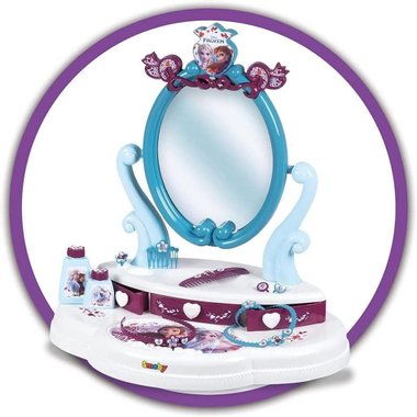 Детска тоалетка Smoby the Disney Frozen 2 320233 Elsa and Anna Детска масичка Тоалетка със стол и огледало 10 аксесоара Тоалетка за разкрасяване