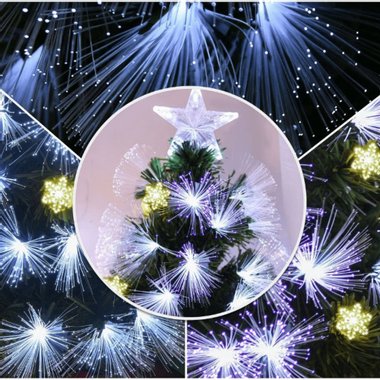 Коледна елха 210 см. със светещи звезди и фиброоптични влакна в бяло ANYSUN