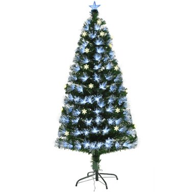 Коледна елха 180 см. със светещи звезди и фиброоптични влакна в бяло ANYSUN