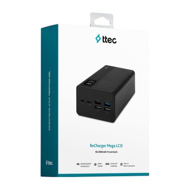 ВЪНШНА БАТЕРИЯ TTEC ReCharger Mega LCD 50000 mAh PD/QC/PPS, BlackВЪНШНА БАТЕРИЯ TTEC ReCharger Mega LCD 50000 mAh PD/QC/PPS, Black