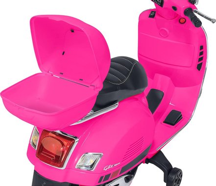 Детски акумулаторен мотор Globo Vespa GTS Super Sport GLO1805 Pink 12V Веспа с багажник Детски скутер Триколка MP3 USB 