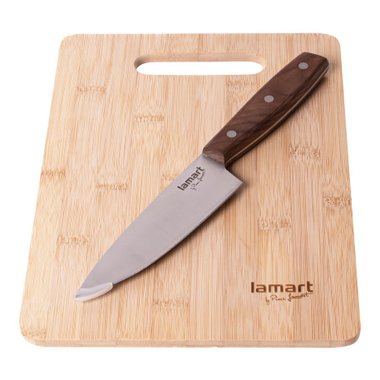 Бамбукова дъска за рязане+нож LAMART LT2059Бамбукова дъска за рязане+нож LAMART LT2059