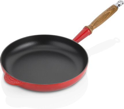 Чугунен тиган Le Creuset Cerise 20058240600460 Cherry Red 24см Чугунен емайлиран тиган дървена дръжка подходящ за всички видове котлони