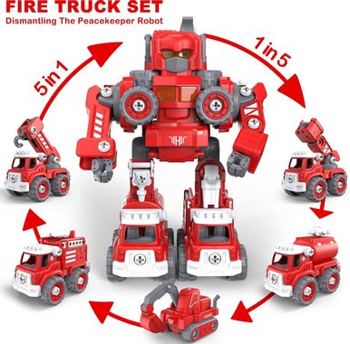 Конструктор Трансформърс робот 5в1 Toyabi LM906-B Fire truck STEM 5 колички пожарни коли превозни средства