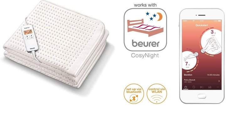 Електрическа термо подложка с 2 зони Beurer UB 200 Cosy Night 55W 90x200см Wi-Fi Ел одеяло подложка за матрак 