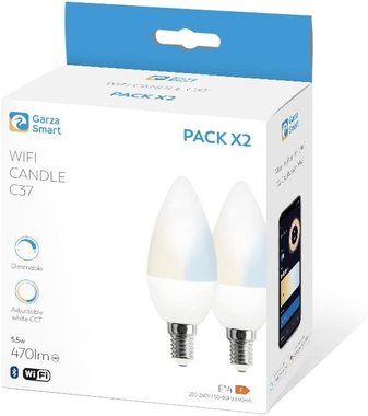 Led крушка 2 броя CCT Garza 480060 димируеми C37 E14 5.5W 6500K Smart Wi fi крушки лампи осветление