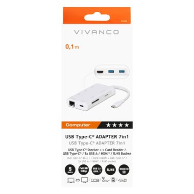 USB HUB VIVANCO USB-C-LAN/HDMI 7в1 45399