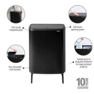 Двоен Кош за смет Brabantia ‎Bo Touch Hi 130625 2х30литра кош за отпадъци разделно събиране 2 отделения 