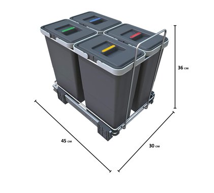 Кош за отпадъци Elletipi Ecofil PF01 34B3 32л За вграждане кош за боклук разделно събиране 4 отделения 