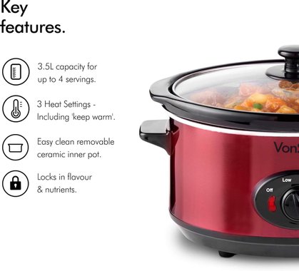 Уред за бавно готвене VonShef 50 339 Slow Cooker 3.5л 170W Съд за готвене с капак Оризовар