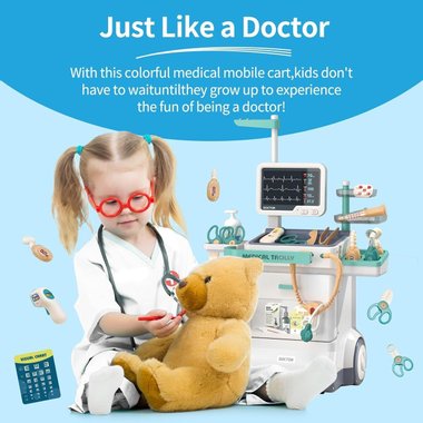 Детски медицински комплект Doctor medical game set 26 части Докторски комплект Детска количка и комплект за игра Рентген 
