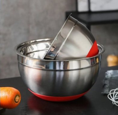 Комплект купи Home Devision salad bowl 2 броя 22см и 18см Домакински купи за смесване с капаци и силиконово дъно