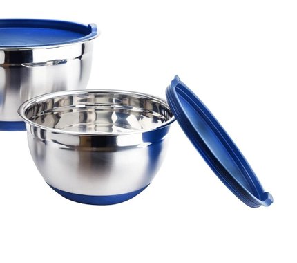 Комплект купи Home Devision salad bowl 2 броя 22см и 18см Домакински купи за смесване с капаци и силиконово дъно