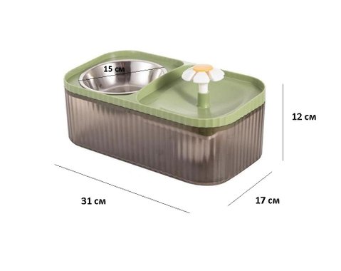 Автоматичен фонтан и купа за храна за домашни  2в1  USB LY-429-Green Автоматичен фонтан за котки поилка и хранилка за животни  диспенсър за вода