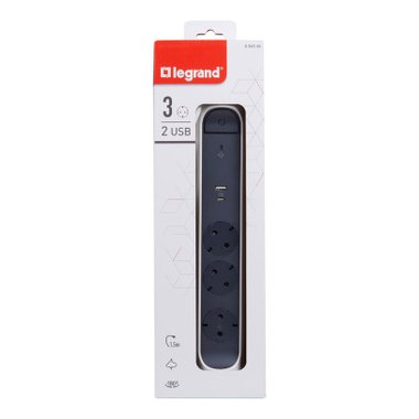 Разклонител LEGRAND 3 ГНЕЗДА / 1.5М ВЪРТЯЩ 694508 USB A+C ЗАЩИТА