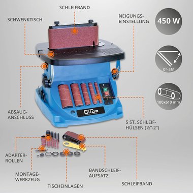 Шлифовъчна машина Gude GSBSM 450 450W Шпинделна лентова шлайф машина  Осцилираща шлайф машина