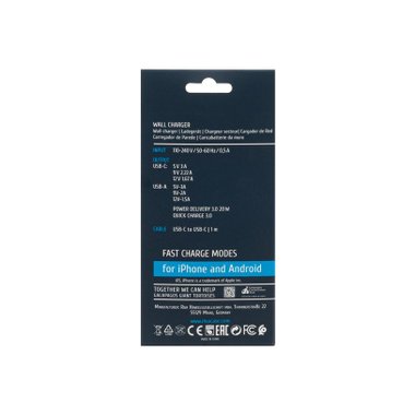 ЗАРЯДНО 220V 20W USB+TYPE-C+КАБЕЛ PS4102