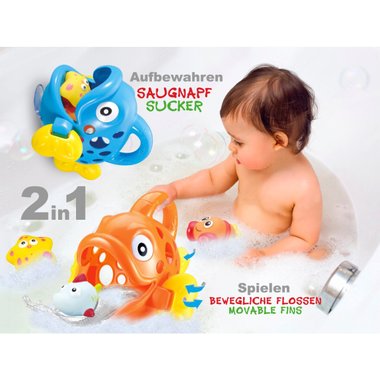 Комплект от 4 броя играчки за баня Jamara 460614 Hungry Fish Orange Гладна рибка играчки за вода Риба