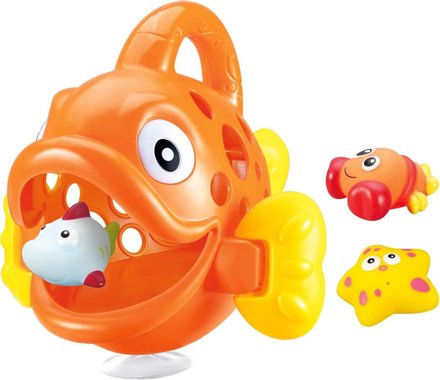Комплект от 4 броя играчки за баня Jamara 460614 Hungry Fish Orange Гладна рибка играчки за вода Риба