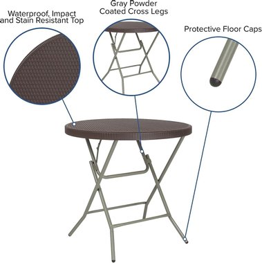 Сгъваема маса Flash Furniture DAD-FT-80R-GG 80см Градинска кръгла маса ратанова плетка 
