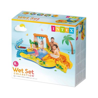 Детски надуваем басейн с пързалка Intex 57444NP Dinosaur Play Center 4в1 Надуваем център водопад  пръскаща палма мини баскетбол