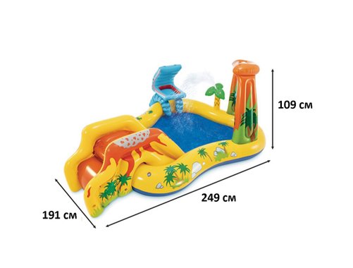 Детски надуваем басейн с пързалка Intex 57444NP Dinosaur Play Center 4в1 Надуваем център водопад  пръскаща палма мини баскетбол