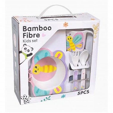 Детски комплект за хранене Bamboo ‎DWSA009B Butterfly 5 части Комплект прибори за хранене Пеперуда Бамбук