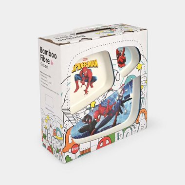 Детски комплект за хранене Bamboo Fibre kids set Spiderman 5 части Комплект прибори за хранене Спайдърмен Бамбук 