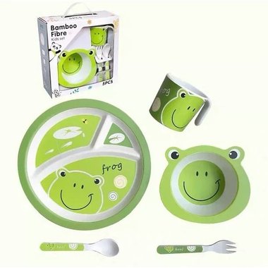 Детски комплект за хранене Bamboo Fibre kids set Frog 5 части Комплект прибори за хранене Жаба Бамбук 