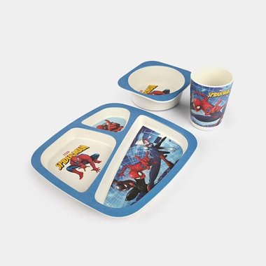 Детски комплект за хранене Bamboo Fibre kids set Spiderman 5 части Комплект прибори за хранене Спайдърмен Бамбук 