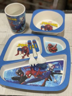 Детски комплект за хранене Bamboo Fibre kids set Spiderman 5 части Комплект прибори за хранене Спайдърмен Бамбук 