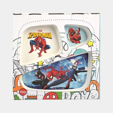 Детски комплект за хранене Bamboo Fibre kids set Spiderman 5 части Комплект прибори за хранене Спайдърмен Бамбук 