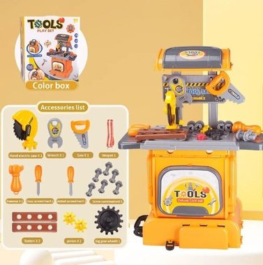 Детски инструменти в раница Tools play set CH010291 2в1 33 части Дърводелска работилница Работна маса Занимателен комплект 