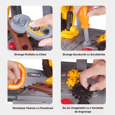 Детски инструменти в раница Tools play set CH010291 2в1 33 части Дърводелска работилница Работна маса Занимателен комплект 
