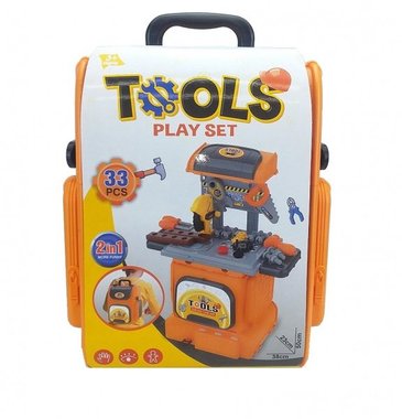 Детски инструменти в раница Tools play set CH010291 2в1 33 части Дърводелска работилница Работна маса Занимателен комплект 