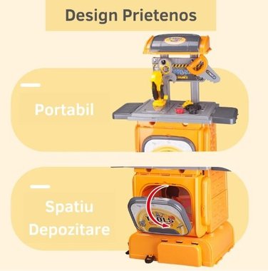 Детски инструменти в раница Tools play set CH010291 2в1 33 части Дърводелска работилница Работна маса Занимателен комплект 