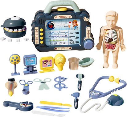 Детски медицински комплект с куфарче Doctor 6906 blue 36 части Детски докторски комплект Син куфар комплект за игра 